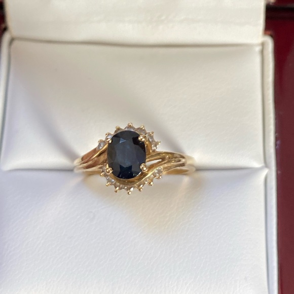 SOLID 14KT GOLD Diamond Sapphire Ring - Picture 4 of 14